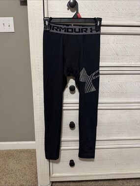 Under Armour Kids Black Leggings with Gray Logo Waistband